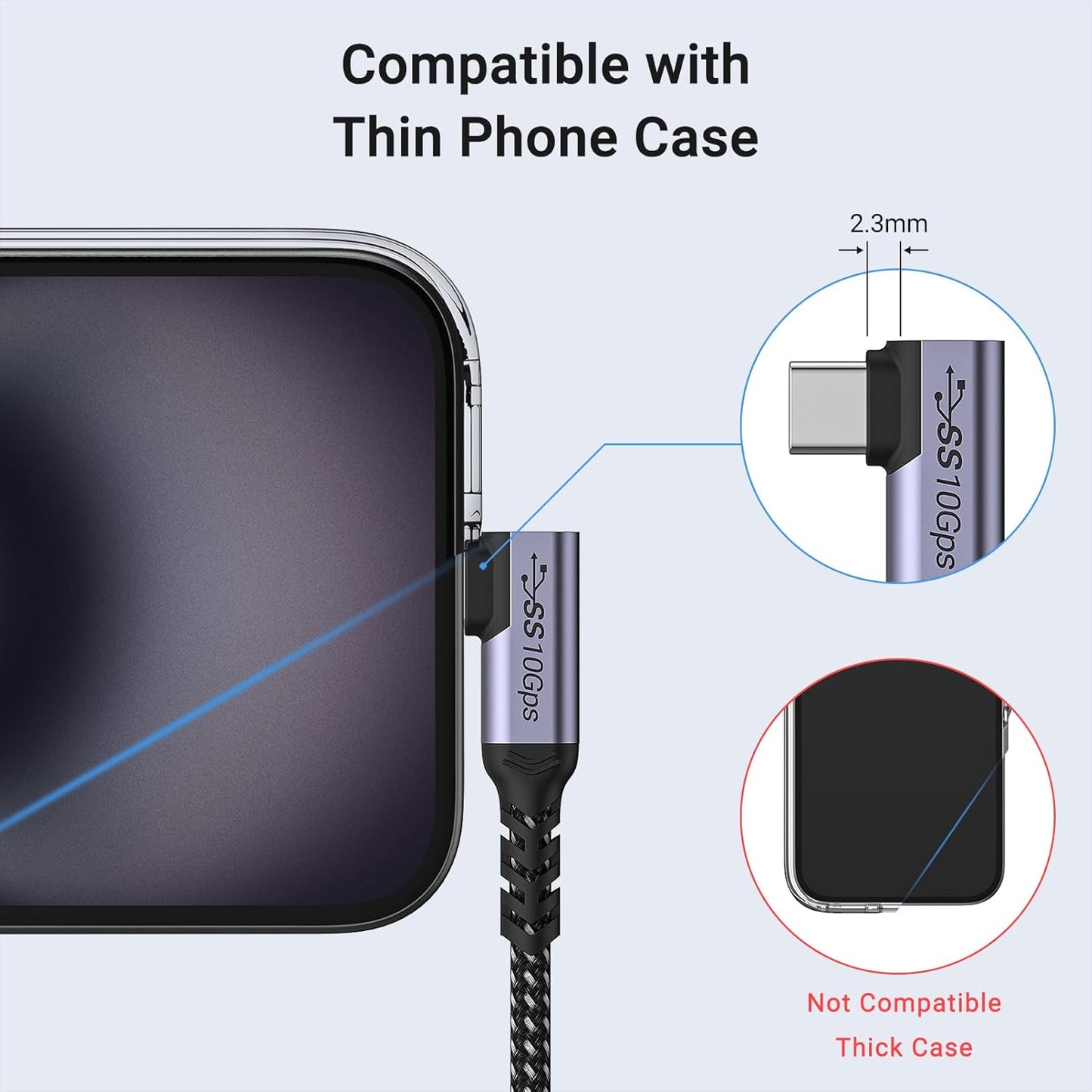 USB C 3.1 Data Cable 10FT 2 Packs, Right Angle 100W Gen 2 Fast Charging 10Gbps High Speed Transfer Cable, 4k 60hz Video Output PD Cord Compatible for Monitor Display, Thunderbolt 3, MacBook Pro
