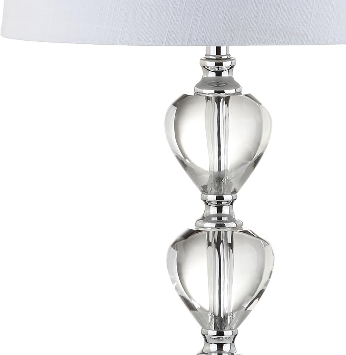 JONATHAN Y 27" Clear/Chrome Traditional Crystal LED Table Lamp, Elegant Column Bedside Lamp for Living Room Bedroom, White Linen Shade, UL Listed, LED Bulb Included JYL2042A