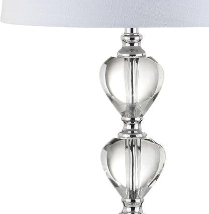 JONATHAN Y 27" Clear/Chrome Traditional Crystal LED Table Lamp, Elegant Column Bedside Lamp for Living Room Bedroom, White Linen Shade, UL Listed, LED Bulb Included JYL2042A