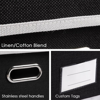 PRANDOM Foldable Storage Box with Lid [3-Pack] Fabric Collapsible Storage Bin Organizer Container Basket Cube with Cover for Home Bedroom Closet Office Nursery Black (14.9x9.8x9.8)