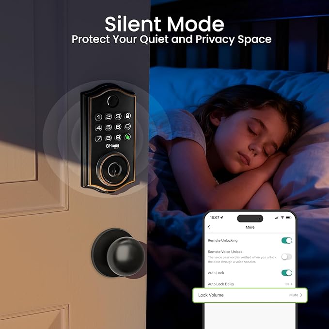 GHome Smart Deadbolt Lock, Fingerprint Code Keyless Entry Door Lock for Front Door, Auto Lock, App Control, Digital Keypad deadbolt, Smart Door Lock for Home Airbnb Apartment Hotel Garage, Black