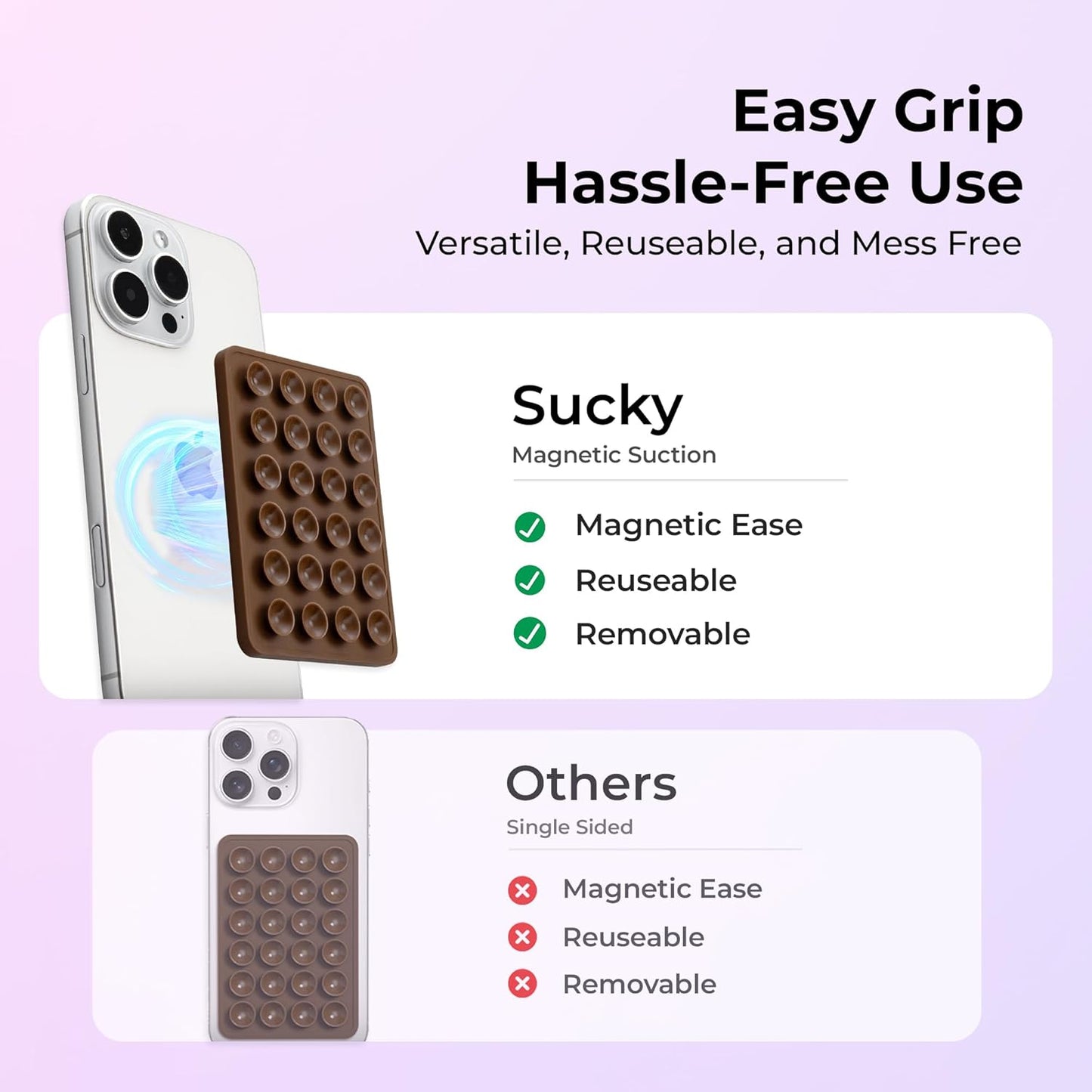 Sucky Upgraded Magnetic Suction Cell Phone Grip for MagSafe Case, Silicone Octo Cup Buddy Holder, Durable Magnet Phone Accessory for iPhone and Android (Blue)