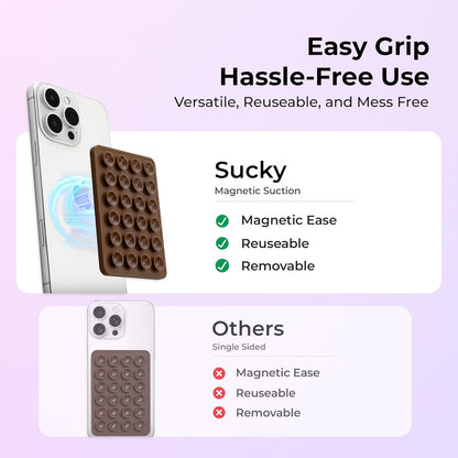 Sucky Upgraded Magnetic Suction Cell Phone Grip for MagSafe Case, Silicone Octo Cup Buddy Holder, Durable Magnet Phone Accessory for iPhone and Android (Mocha Brown)