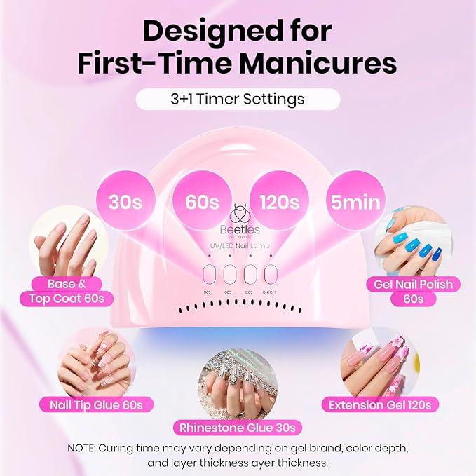 Beetles UV Nail Lamp - LED Nail Lamp with 3 Timer 30/60/120s UV Light for Gel Nails Smart Sensor Nails Dryer for Fast Curing Gel Polish Top Coat and Base Coat, DIY Salon Manicure Art Tools, Pink