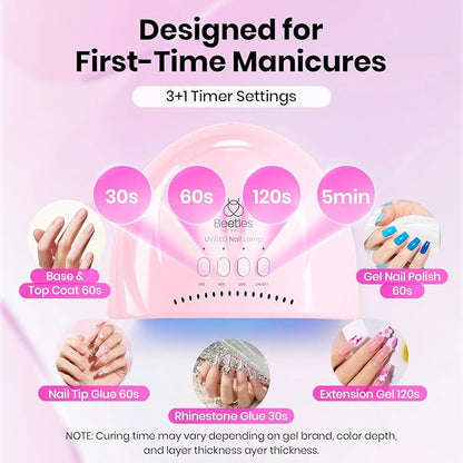 Beetles UV Nail Lamp - LED Nail Lamp with 3 Timer 30/60/120s UV Light for Gel Nails Smart Sensor Nails Dryer for Fast Curing Gel Polish Top Coat and Base Coat, DIY Salon Manicure Art Tools, Pink