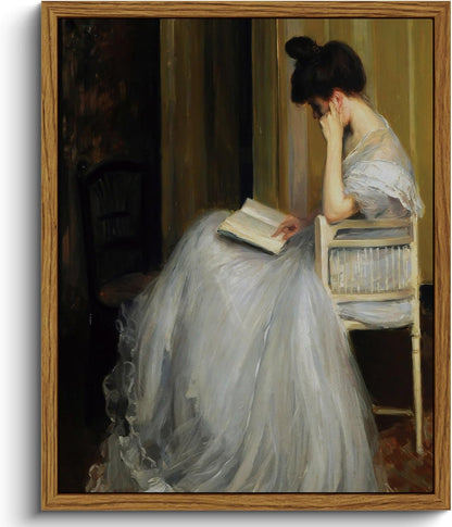 VIYYIEA Framed Canvas Wall Art Home Decor Portrait Art for Living Room Women Reading Pictures Bedroom Bathroom Wall Decor Mid Century Lady Oil Painting Room Decor Vintage Prints Aesthetic 8x10in