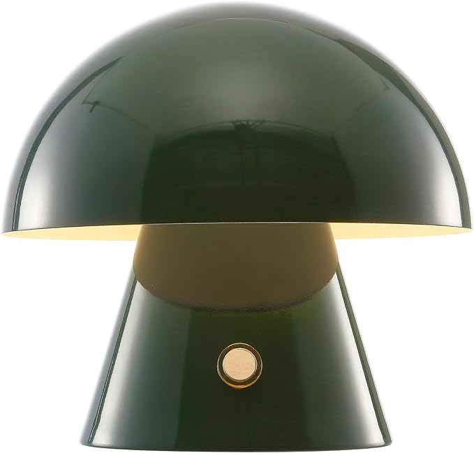 JONATHAN Y 7" Forest Green Rechargeable Cordless Mushroom Table Lamp, Portable LED Nightstand Lamp for Bedroom Living Room, Metal Shade, 3-Way Dimmable Touch Sensor Modern Accent (JYL7116C)
