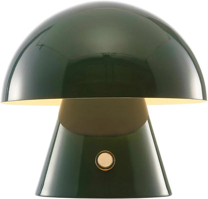 JONATHAN Y 7" Forest Green Rechargeable Cordless Mushroom Table Lamp, Portable LED Nightstand Lamp for Bedroom Living Room, Metal Shade, 3-Way Dimmable Touch Sensor Modern Accent (JYL7116C)