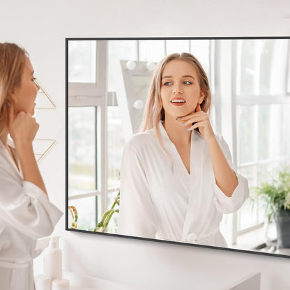 Black Bathroom Mirror for Wall, 30x48 Inch Rectangle Mirrors with Metal Frame, Modern Vanity Wall Mirror Decor for Bathroom Living Room, Entryway Hangs Horizontal or Vertical