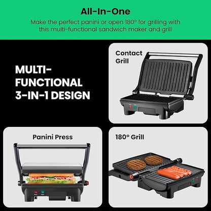 Chefman Electric Panini Press Grill,Compact 2-Slice Sandwich Maker,Non-Stick Coated Plates,Opens 180 Degrees,Dishwasher Safe,Removable Drip Tray,Stainless Steel/Black,(Pack of 4)