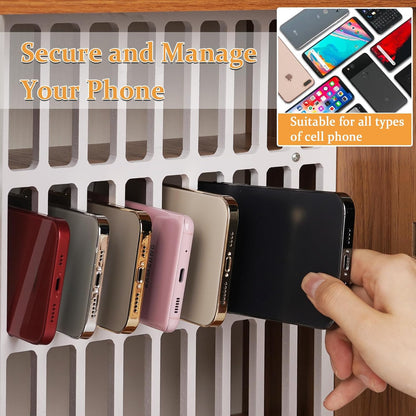 Cell Phone Holder Classroom 33 Slots Wooden Cell Phone Storage Cabinet Pocket Chart with Handle and Security Lock for Classroom Office (33 Grid Cabinet Cherry)