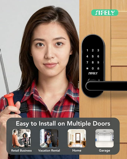 Keyless Entry Keypad Smart Door Lock with Handle & Knob – Digital Deadbolt for Front, Bedroom, Office & Interior Doors, App Control for Airbnb, Guests & Kids, Easy DIY Install (No Fingerprint)
