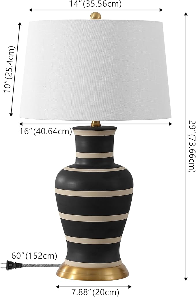 JONATHAN Y 29" Black/Beige Traditional Ceramic Urn LED Table Lamp for Bedroom Decor, White Linen Drum Shade, Classic Nightstand Lamp for Living Room, LED Bulb Included (JYL4026J)
