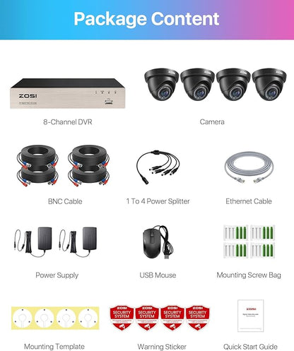 ZOSI 1080p Home Security Cameras System with AI Human/Vehicle Detection,H.265+ 8CH CCTV DVR and 4pcs 2.0MP 1920TVL Surveillance Cameras Indoor Outdoor,80ft Night Vision,Remote Access(No HDD)
