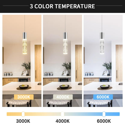 OKELI Modern Pendant Lights,3 Color LED Bubble Crystal Island Light Fixtures,Chrome Mini Pendant Lighting for Kitchen Island,Bar,6W,3000-6000K,ETL,3 Pack