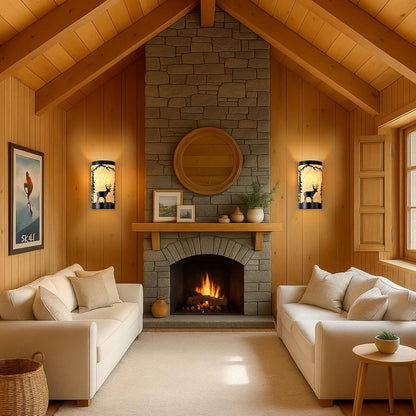 Wall Sconces Set of Two,Deer Metal Yellow Parchment Rustic Wall Sconces,Farmhouse Matte Black Wall Mount Lamp,Vintage Bedroom Wall Lights,Indoor Wall Lamps for Living Room,Hallway,Porch