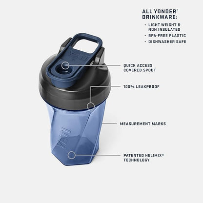 YETI Yonder Helimix Vortex Blender Shaker Bottle Holds up to 20oz | No Blending Ball or Whisk | USA Made | Portable Pre Workout Whey Protein Drink Shaker Cup | Dishwasher Safe, Navy