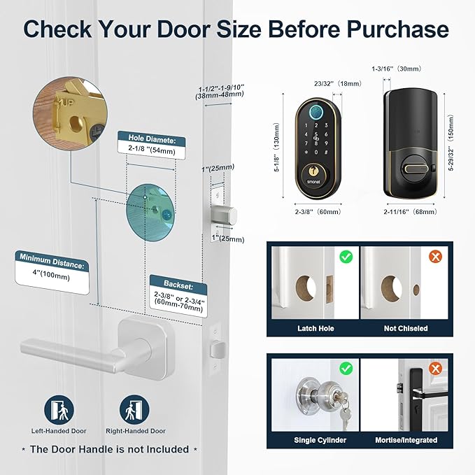 Smart Keyless Entry Door Lock - Fingerprint Electronic Deadbolt Touchscreen Keypad SMONET Biometric Digital Bluetooth Door Lock Smart Deadbolt Compatible with Alexa for Homes and Hotel