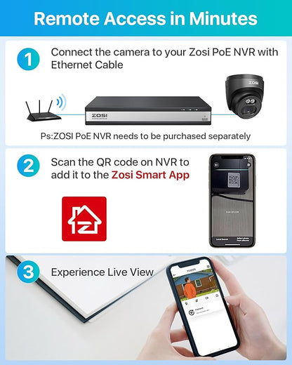 ZOSI C220 4Pack 4MP 2.5K QHD Add-On PoE IP Camera Outdoor, 1440p Surveillance Outdoor Camera to Home Security System, Only Work with ZOSI PoE NVR, 100ft Night Vision, AI Human Detection, One-Way Audio