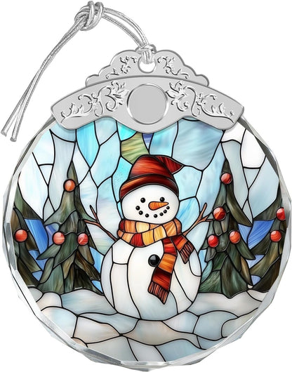 Stained Glass Ornament - Snowman Christmas Ornaments - Xmas Decor - Ornaments for Christmas Tree - Holiday Presents - Gift Exchange Ideas - Car Hanging Decoration - Wine Bottle Decor