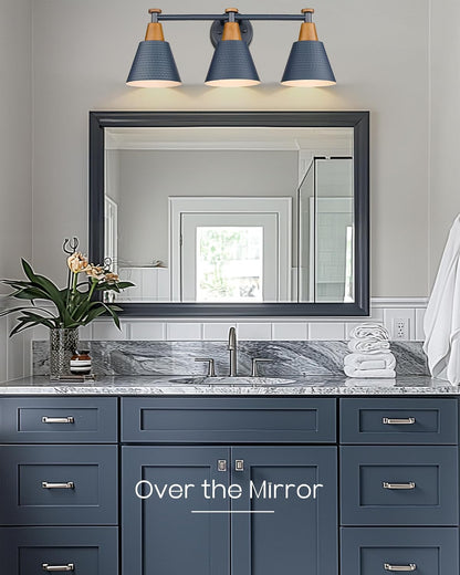 FEMILA Bathroom Vanity Light, 3-Light Modern Bathroom Light Fixture with Hammered Metal Shade Finish, Dark Blue Wall Sconce Lamp Lighting for Bedroom, 4FG59B-3W Blue