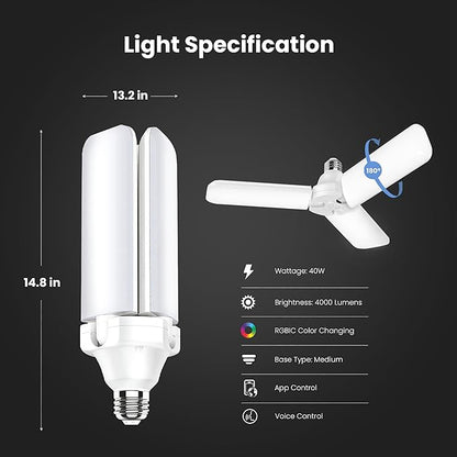 Feit Electric LED Garage Light, Multiple Adjustable Panels, E26 Base, Ideal for Garage, Workshop, Shed, 25,000-Hour Lifetime