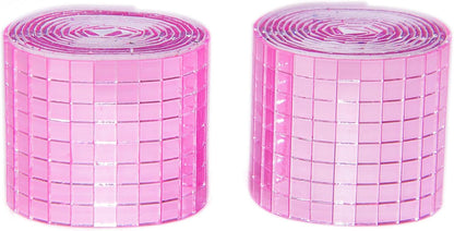 Pink Self-Adhesive Glass Mirror Mosaic Tiles, 5 x 5 mm Square Mirror Tiles, 3200 Pieces Disco Ball Tiles for DIY Craft, 2 Rolls Disco Mirror Tiles for Interior, Art Collage, Card Making, Cups