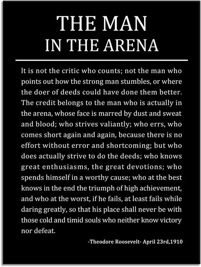 Inspirational Canvas Wall Art for Office The Man In The Arena Motivational Poster Theodore Roosevelt Quotes Prints Artwork for Living Room Home Decor Painting Stretched and Framed [30''Wx 40''H]