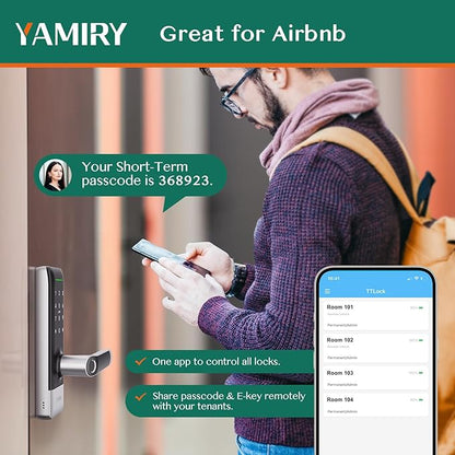 Smart Door Lock, Biometric Fingerprint, Keyless Entry, App Control, 6 Ways to Unlock, DIY Installation (Silver)
