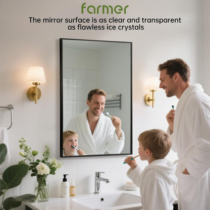 FARMER 24x32 Inch Black Bathroom Mirror, Rectangle Wall Mounted Mirror, Vanity Mirror, Brushed Square Mirror, Framed Bathroom Mirror for Bedrooms, Entryways, Living Rooms, Horizontal/Vertical