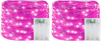 YAOZHOU Valentines Day Pink Decorations Fairy String Lights, Battery Operated with Timer, 2 Pack 33FT 100 Led Mini Battery Powered Lights, Mason Jar Waterproof Firefly Christmas Lights DIY Party