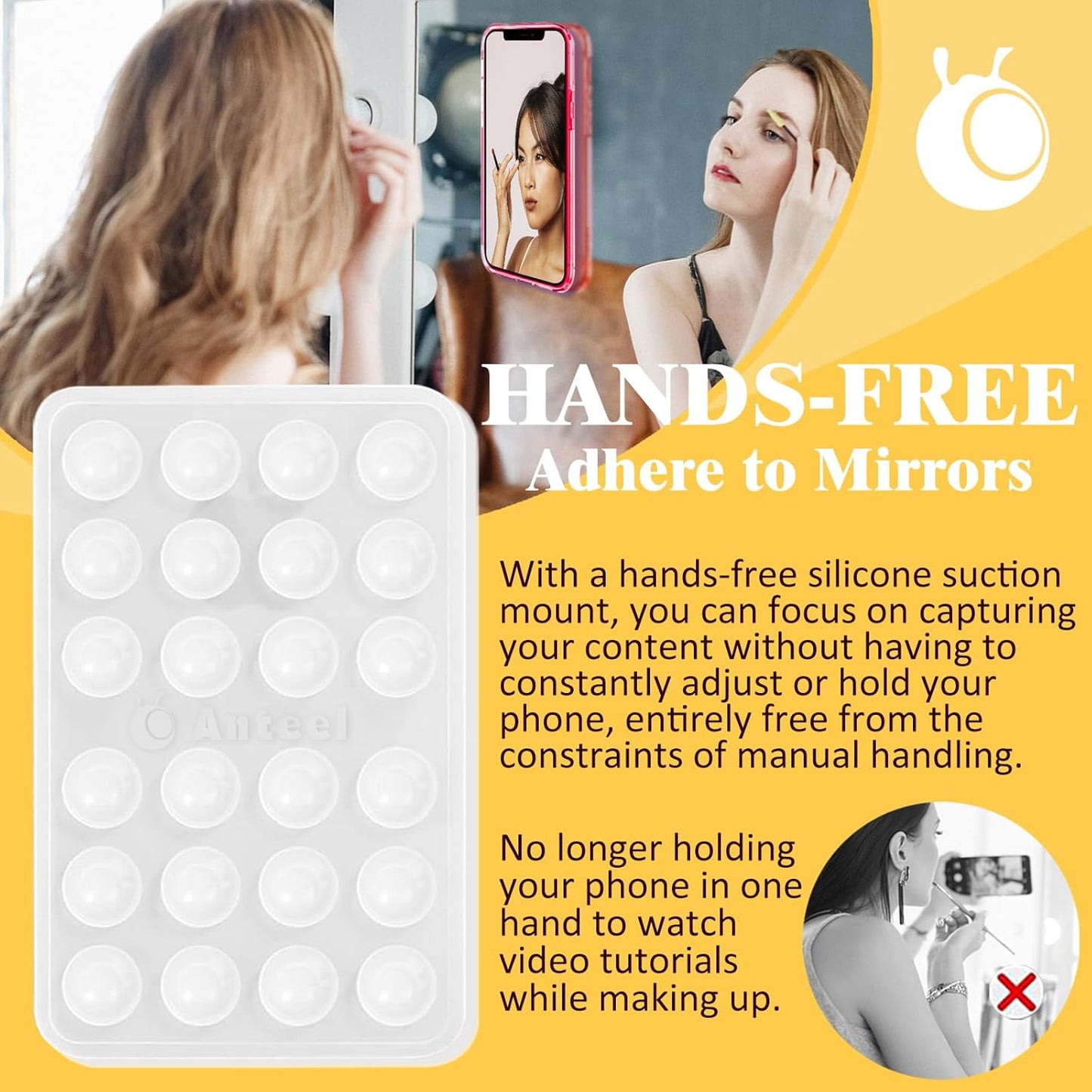 Anteel MAX Silicone Suction Phone Case Adhesive Mount, Upgraded Super Strong Grip, Durable, Easy to Use, Hands-Free Sticky Phone Holder for Selfies, Tiktok Videos, 2.56"x3.94" (TP&TP)