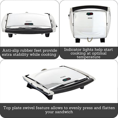 IMUSA 12x10in Stainless Steel Electric Panini Press with Temperature Control, Nonstick Plates for Sandwiches, Grilled Paninis, Quesadillas, and More