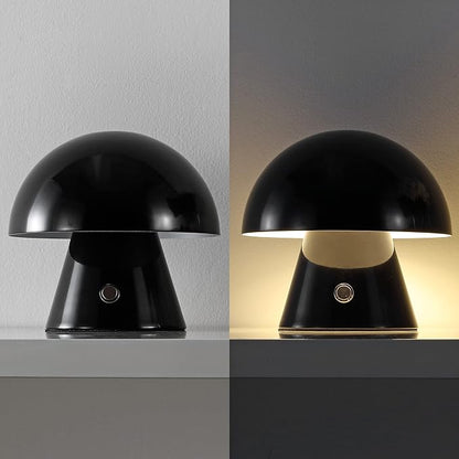 JONATHAN Y 7" Black Rechargeable Cordless Mushroom Table Lamp, Portable LED Nightstand Lamp for Bedroom Living Room, Metal Shade, 3-Way Dimmable Touch Sensor Modern Accent JYL7116A