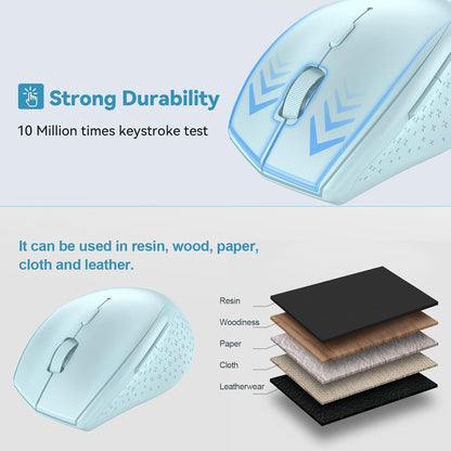 TECKNET Bluetooth Mouse, 4800 DPI Wireless Mouse, 2-Year Battery 6 Adjustable DPI, 6 Buttons Compatible with Laptop/Windows/Computer - Lightblue