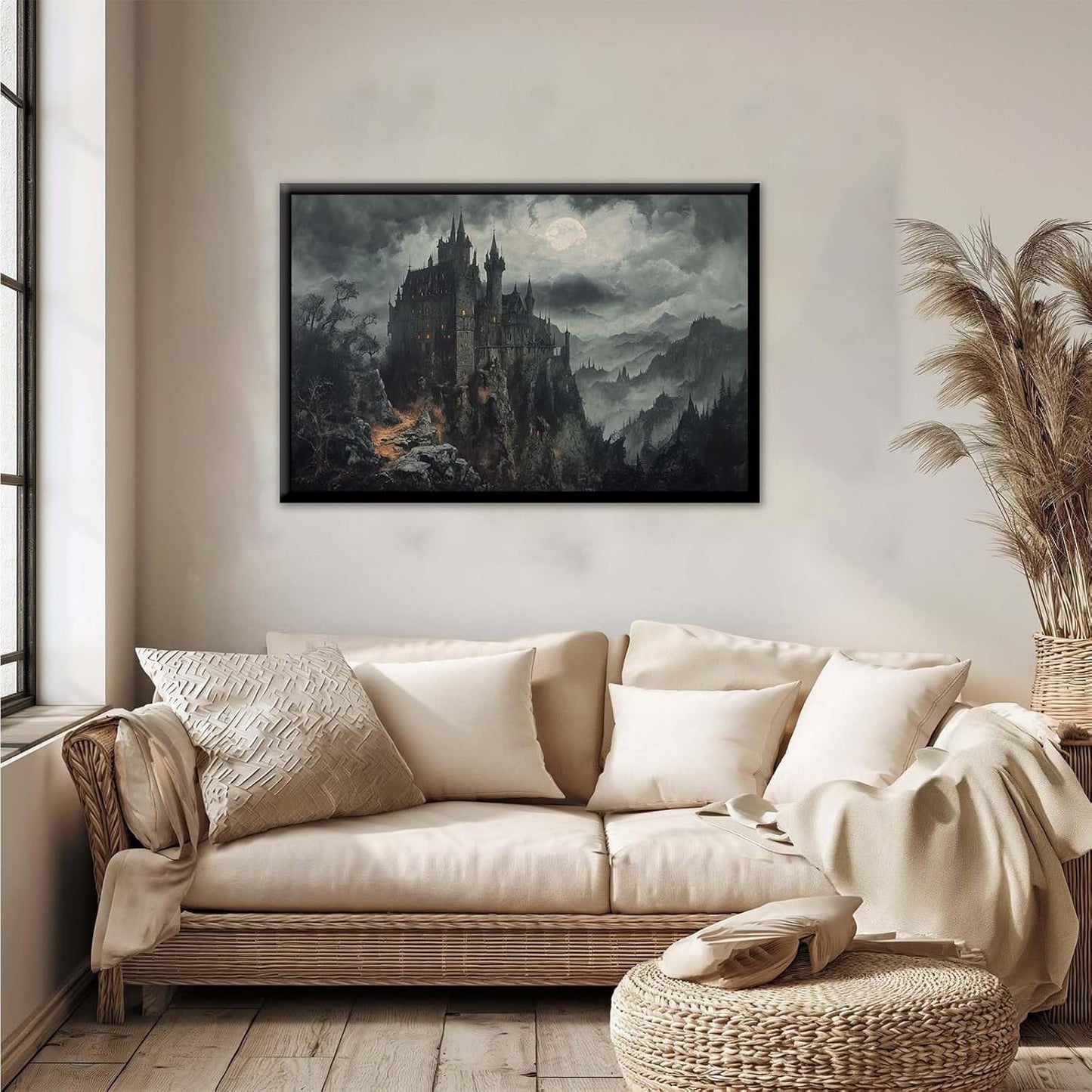 JFHCQJPK Vintage Castle Poster Dark Academy Victorian Gothic Castle Wall Art Poster Moody Mystical Art Print Suitable for Home Living Room Bedroom12x16in Metal blackFramed
