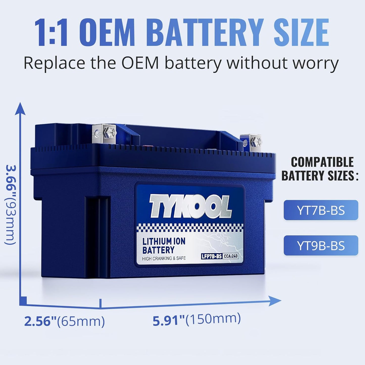 TYKOOL YT7B-BS, 240 CCA, 3X Cranking Amps,5X Life, High Performance Lithium LiFePO4 Motorcycle Battery,12V 4Ah,Fits for ATV,Fits for Ducati 1198cc,BRP (CAN-AM) 450cc ATV,Yamaha 125cc,150cc Scooter