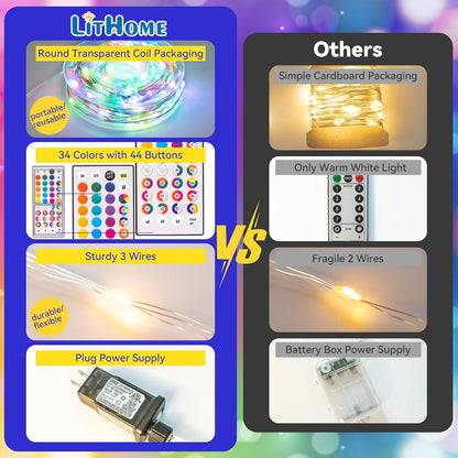 LitHome 300LED 99FT Led Fairy Lights Plug in, Color Changing Fairy Lights with Remote, 9 Modes Led String Lights Indoor Dimmable, Fairy String Lights for Fall Halloween Christmas Bedroom Dorm Decor