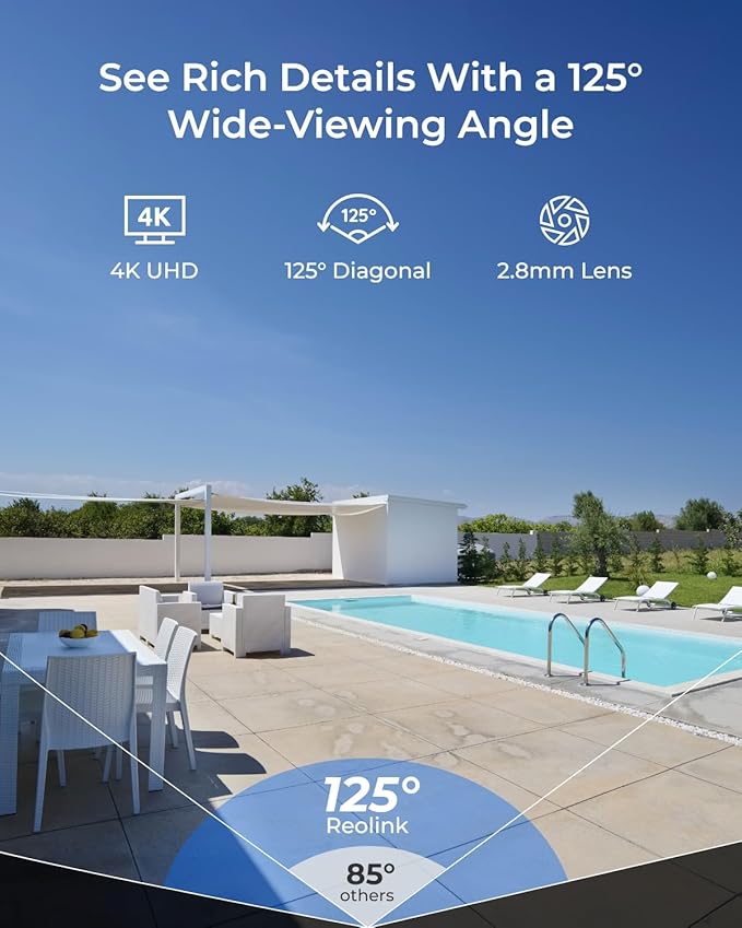 REOLINK 4K Wi-Fi 6 Security Camera with 125° Viewing Angle, Outdoor Camera with IK10 Vandal-Proof, Color Night Vision, Smart Detection, Local Storage, Non-PT Cam, DC 12V/1A, RLC-840WA