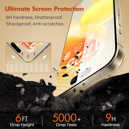 UNBREAKcable Screen Protector for iPhone 15 Pro Max,Double Shatterproof Tempered Glass [Easy Installation Frame][Lasting Protection][9H Hardness][99.99% HD Clear][Case Friendly] for iPhone 6.7"-2 Pack