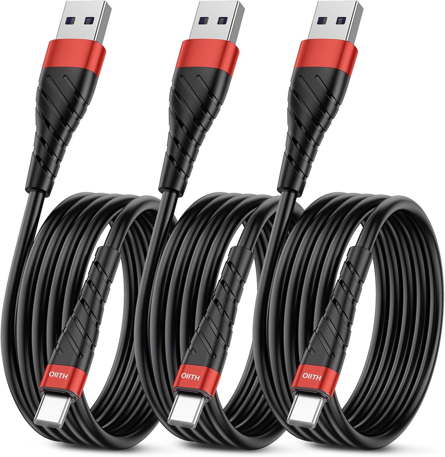 OIITH USB C Cable, USB A to USB C 3A Fast Charging (6FT 3Pack) Phone USB Type-C Charge Cable Android Charge Cord USB C Charger Cable for iPhone 15 Plus/Pro/Pro Max/Samsung/Pad/Laptop/LG/-Red