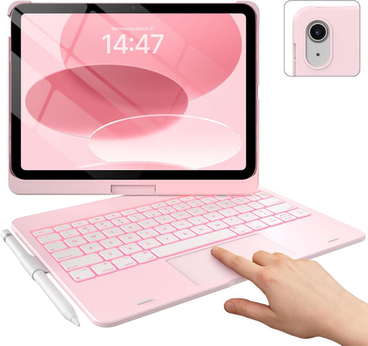 typecase Touch iPad 10th Generation Case with Keyboard (10.9", 2022) and iPad A16 (11th Gen, 2025) – 360° Rotatable, 11-Color Backlit, Multi-Touch Trackpad, Thin & Light (Light Pink)