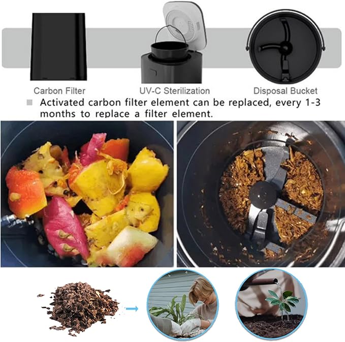 2.5L Electric Kitchen Composter, Indoor/Outdoor Composting Machine, Countertop Compost Machine Turn Food Waste and Scraps into Fertilizer for Garden Plants, White