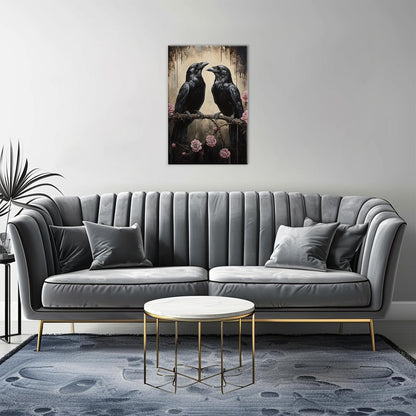OAAPITI Crow Canvas Wall Art Black Raven Picture Print Pink Rose Poster Vintage Gothic Painting Artwork for Living Room Halloween Decor(Artwork-6,20"x30")