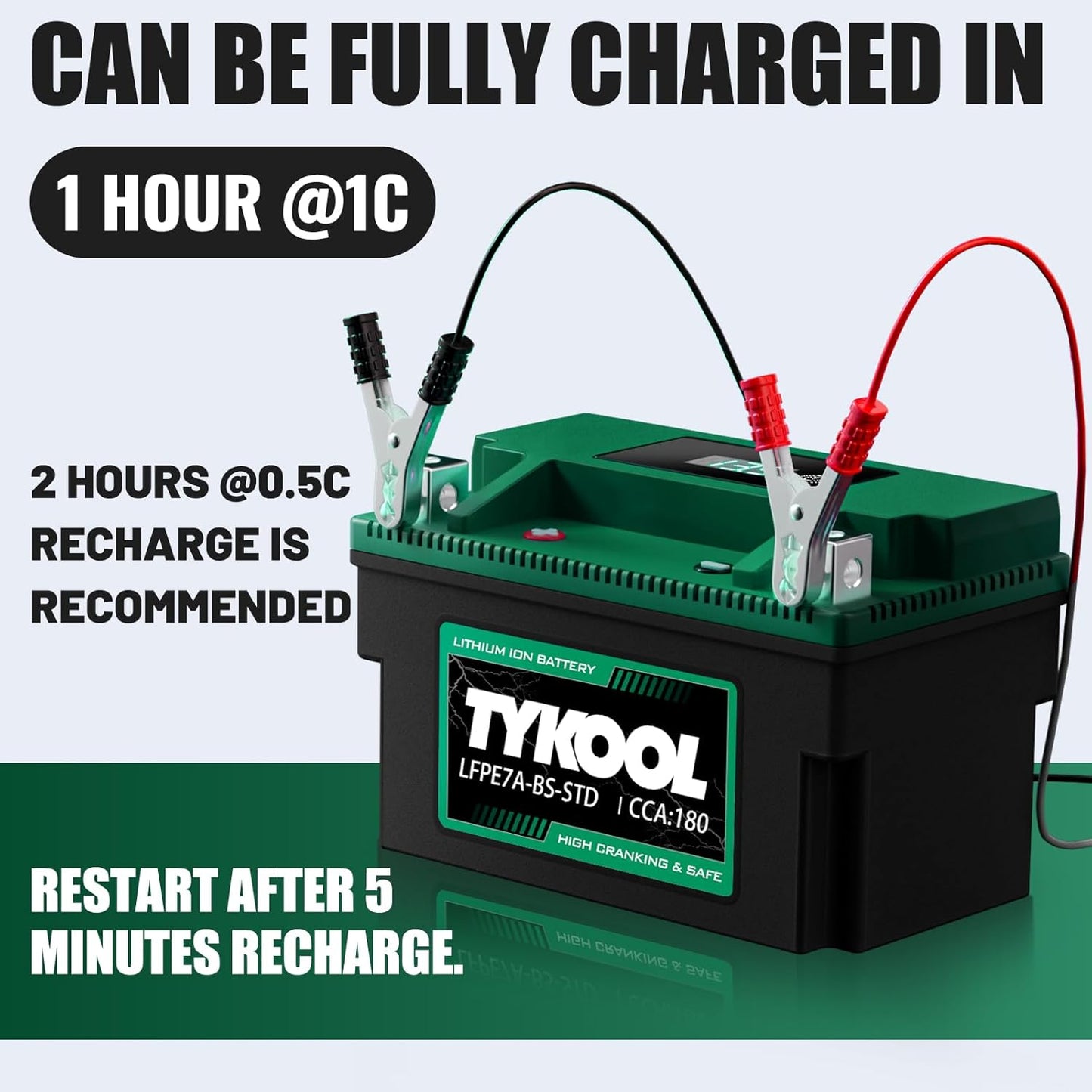 YTX7A-BS-STD 12.8V 3AH 180CCA LiFePO4 Lithium Motorcycle Battery fit for ATV,UTV, Riding Lawn Mower，Snowmobile，Scooter, Personal watercraft, Jet Ski, 4 Wheeler and more.