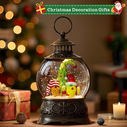 Christmas Snow Globes Christmas Water Lantern with Gnome Wearing Christmas Hats, Music & 6H Timer, USB Lined/Battery Operated Lighted Lanterns for Xmas Festival Decoration Gifts