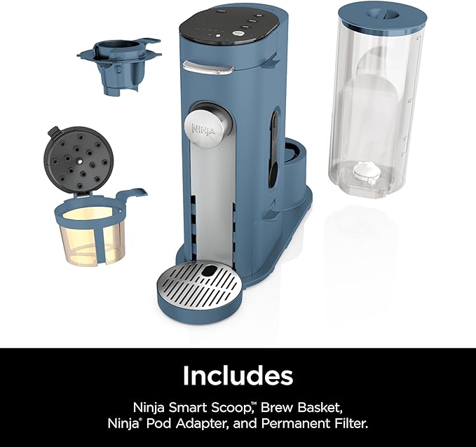 Ninja Pods & Grounds Single-Serve Coffee Maker, K-Cup Pod Compatible, 56-oz. Reservoir, 6-oz. Cup to 24-oz. Travel Mug Brew Sizes, Iced Coffee Maker, Blue, PB041BL