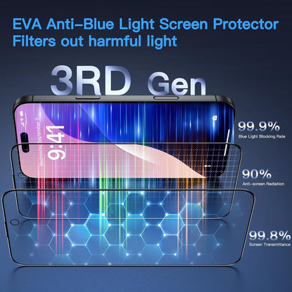Uyiton Compatible with iPhone 16 Screen Protector (Anti-Blue Light) - [Easy to Install] Shatterproof Full Coverage [Case Friendly] 9H Tempered Glass Screen Protector for iPhone 16, 2 Pack
