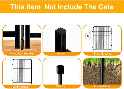 Doorless 56in(H) Black Metal Garden Fences and Borders, 10 Panels Total 22.1 Ft(L), Garden Fence for Dogs, Animal Barrier Fence, Fencing for Flower Beds, Dog Digging Fence Barrier