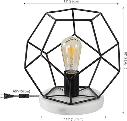 JONATHAN Y 10" Black/White Geometric Table Lamp, Midcentury Modern Metal Desk Lamp for Living Room Bedroom, White Marble Base, Glam Bedside Nightstand Light with LED Bulb (JYL1047C)